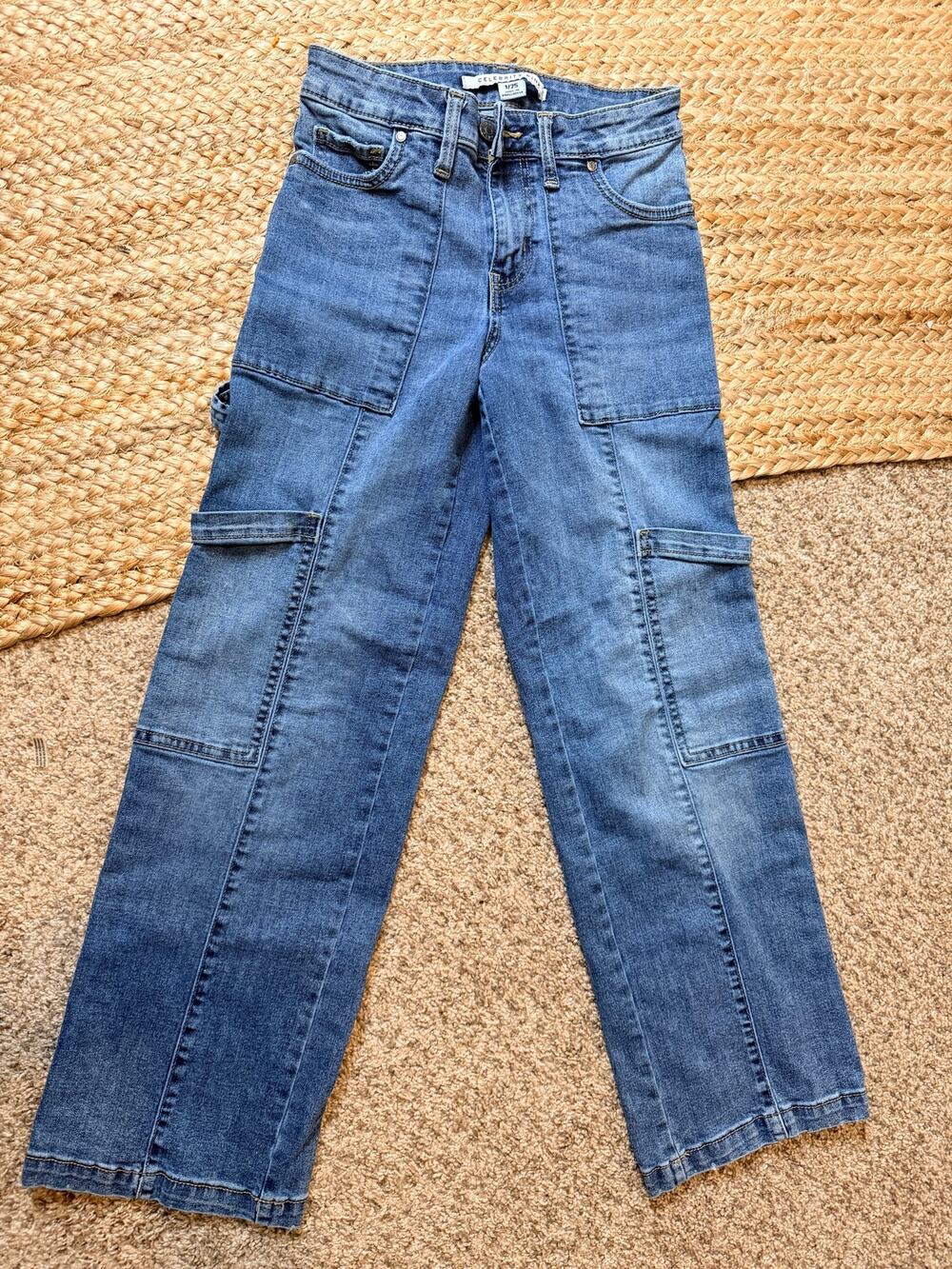 Celebrity pink denim cargo jeans wide leg 1/25 3608